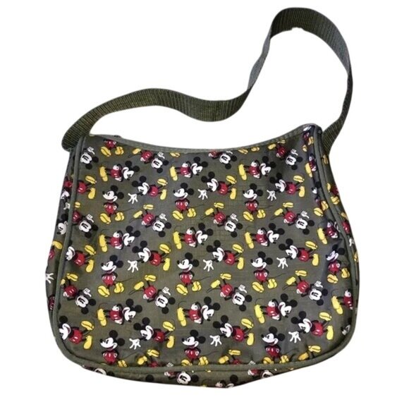 Disney 3pc Mickey Mouse Bag Set Tote Crossbody Cosmetic Ripstop Nylon Green New - Picture 4 of 7